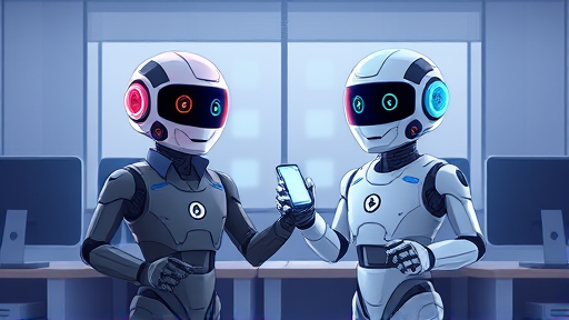 modern animated illustration, two friendly AI chatbots with different styles (one representing Google Gemini, one representing ChatGPT)
