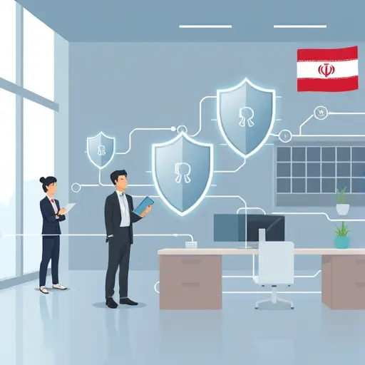 modern cartoon illustration of digital speed and protection shields representing secure, fast, and restriction-free AI access in Iran, minimalist technology concept, no text