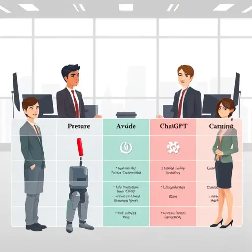 animated comparison chart of AI photo generator platforms, icons of Claude, ChatGPT, Gemini, Iranian style details, futuristic, cartoon illustration, no text