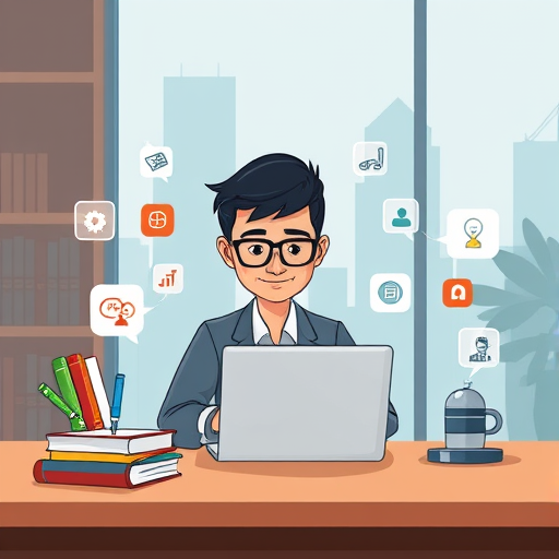 cartoon-style illustration of a student using an AI-