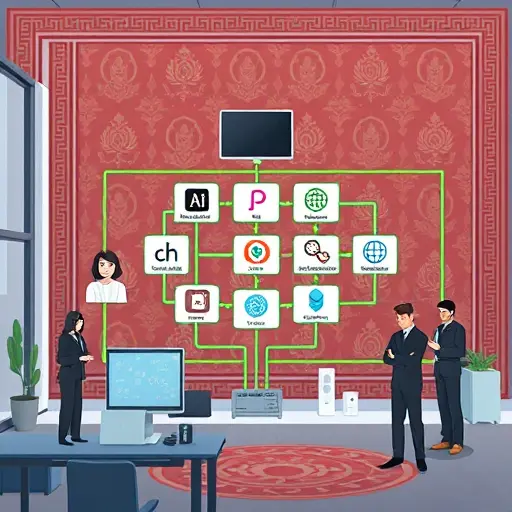animated architecture diagram, showing a software app in Iran connected directly to various AI models (ChatGPT, Claude, Gemini)