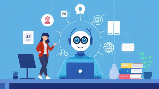modern animated illustration of Gemini AI assistant surrounded by daily life icons (), clean technology design, text-free