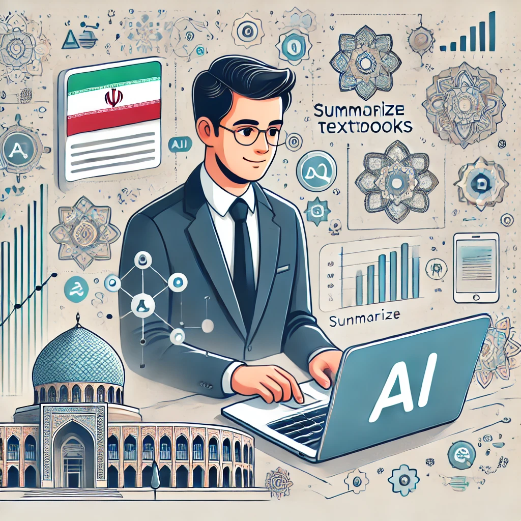 modern cartoon illustration showing a student using an AI platform (GapGPT)