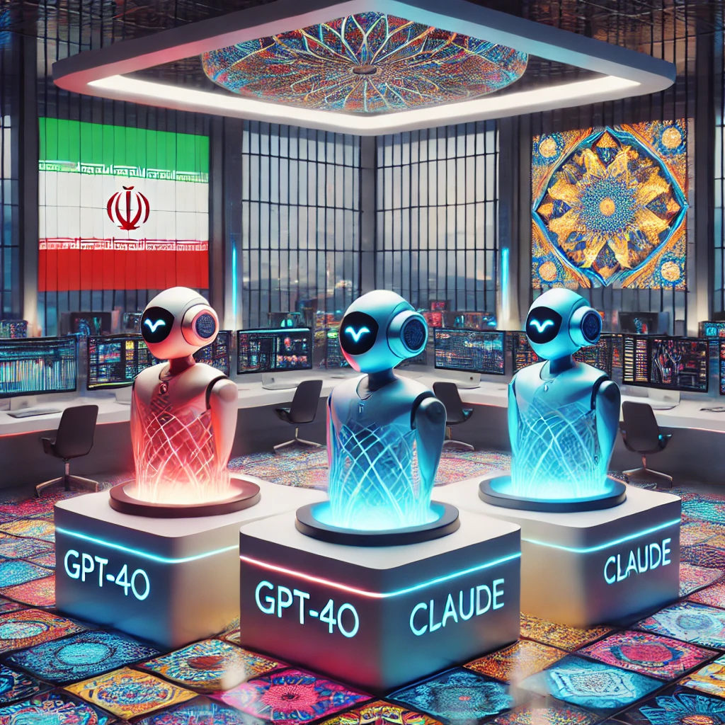 abstract animated illustration showing AI models (robots or computers with different colors for GPT-4o, Claude, Gemini), comparing their abilities for educational summarization, high-tech style, no text