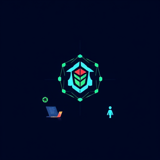 abstract illustration of artificial intelligence redesigning a brand logo, geometric style, vibrant palette, technology theme, no text