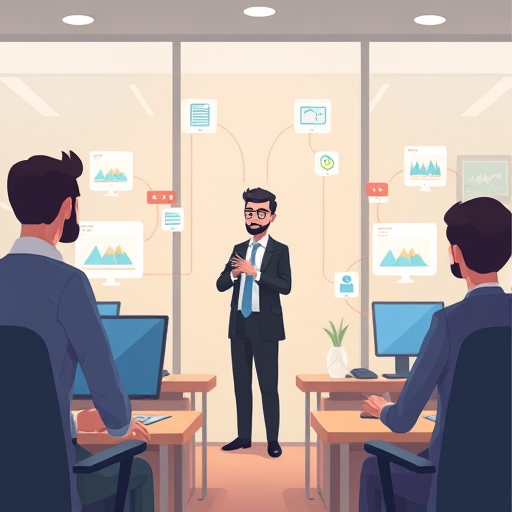 modern animated workflow: Iranian business owner creating AI-generated images in GapGPT platform, workflow icons, secure and fast, technology concept, cartoon, no text