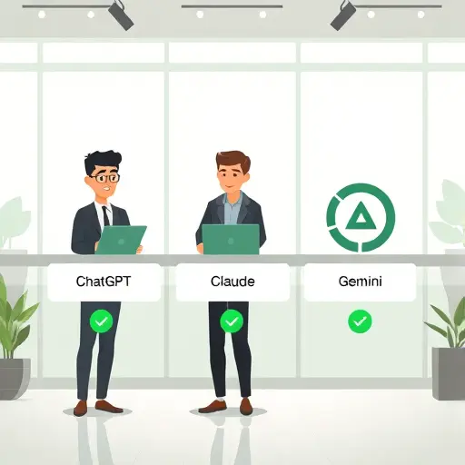 comparison chart illustration of different AI logo models (ChatGPT, Claude, Gemini)