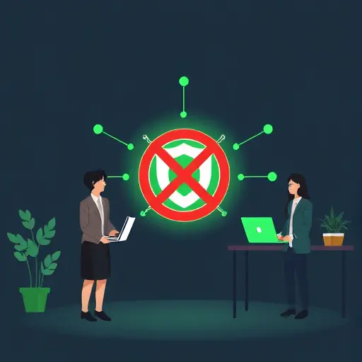 illustration of a secure connection shield and AI nodes, “no VPN”