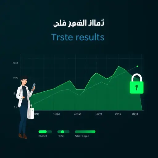 animated infographic of lab result trends, line chart with checkmarks for normal and subtle warning icons for out-of-