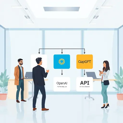 modern API architecture diagram illustration showing three different AI API endpoints: