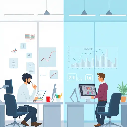 split-screen illustration contrasting traditional math solving (paper, pencils, books) vs. AI-powered platform (digital interface, dynamic graphs, fast solutions), animation style, no text