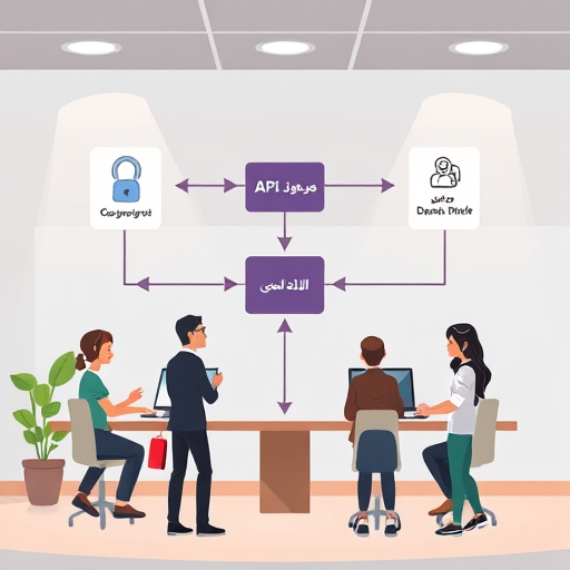 cartoon style architecture diagram of authentication workflow: