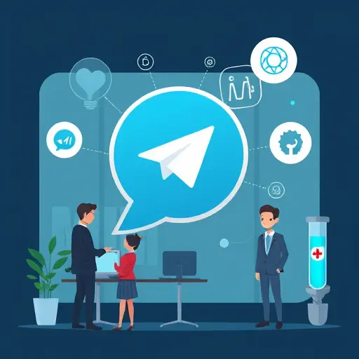animated illustration of a Telegram chat bubble with medical icons (stethoscope, heart rate, lab test tube) and an AI symbol, dark theme matching #171717