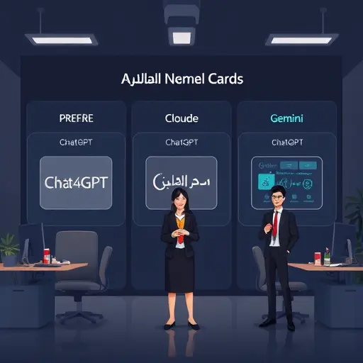 illustrated comparison of AI models cards (ChatGPT, Claude, Gemini)