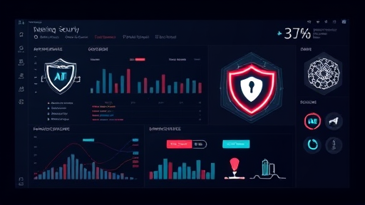 abstract AI security dashboard illustration, dark Windows background, glowing neural patterns and shield icons, productivity symbolism, gapGPT branding style, no text