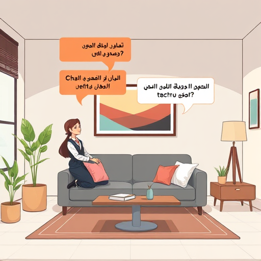 illustration of AI editing a living room image in real time, multi-turn conversation prompts shown visually (paint change, sofa added)