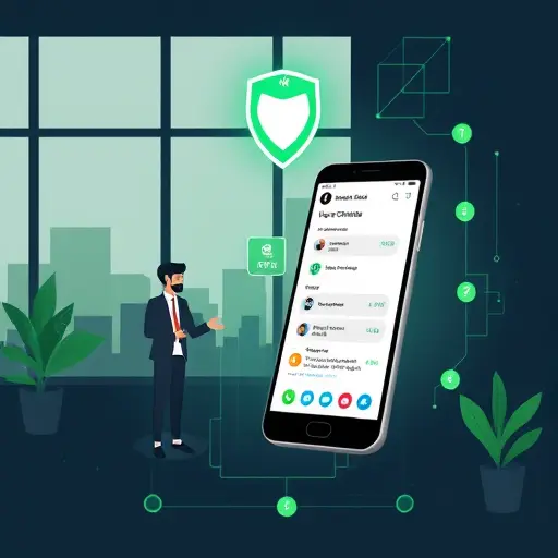 animated illustration of an Android smartphone accessing an AI chat app without VPN, secure shield icon, Iran-