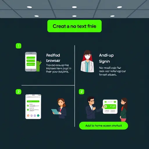 cartoon-style step-by-step icons showing Android browser, sign-