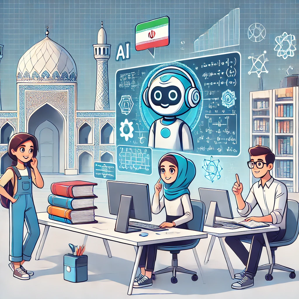 modern illustration of AI chatbot interface helping students solve homework problems, with mathematical formulas and books, in a clean, text-free cartoon tech style