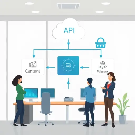 modern API architecture diagram illustration showing data flow between client application, Gemini API server, and AI cloud, animated, clean, text-
