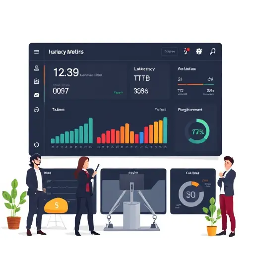 dashboard-style illustration showing latency metrics (TTFB, total time)