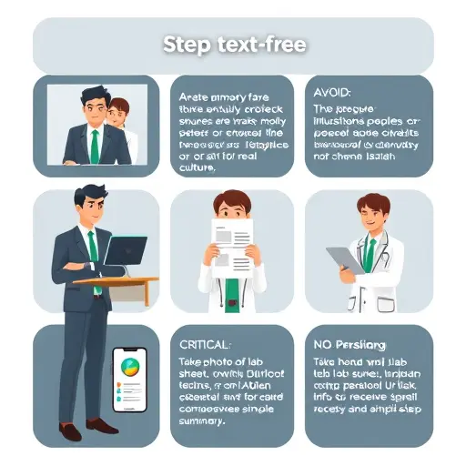 animated step-by-step mobile workflow: take photo of lab sheet, crop personal info, upload to AI, receive simple summary;