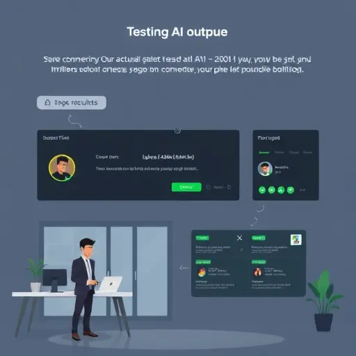 step-by-step illustration of testing AI outputs: upload file, write prompt, run models, compare results, dark themed UI with green highlights, minimal icons, text-free