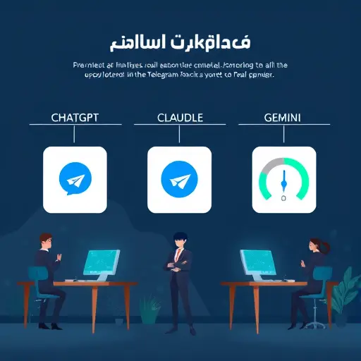 clean comparison illustration of ChatGPT, Claude, and Gemini icons connected to a Telegram bot; cost meter and speed gauge visuals;;