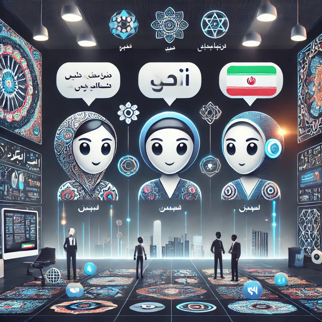 cartoon style illustration showing three animated AI chat avatars labeled GPT-4