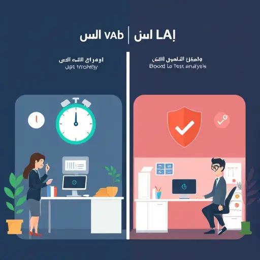comparison infographic, traditional lab workflow vs AI-based blood test analysis, stopwatch for time, coin stack for cost, shield checkmark for error reduction, minimalist illustration, dark background friendly, no text