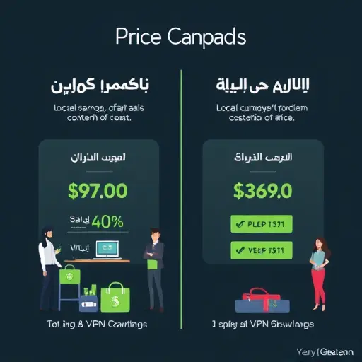clean price comparison infographic illustration showing local currency savings vs foreign service hidden costs (VPN, currency conversion), dark background (#171717), green accents (#94d3a2), minimalist, no text