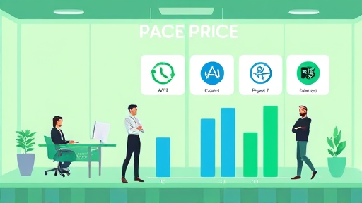 modern price comparison chart for AI APIs, cartoon style, abstract presentation of multiple API logos with symbolic bar charts, green and blue palette, text-