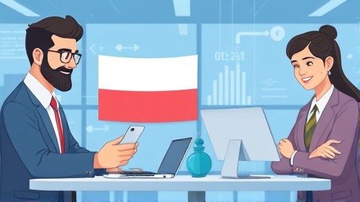 illustration of happy Iranian users using mobile and desktop AI chatbot, technology background, text-free
