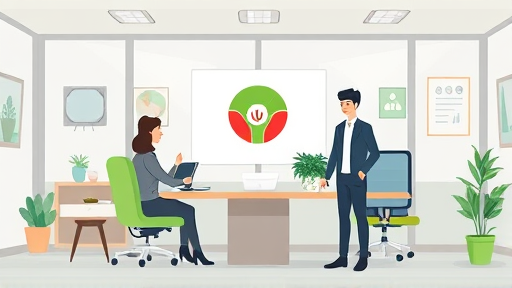 cartoon step-by-step process for logo generation, user entering info, AI generating options, download icons, green accents, clean style, no text