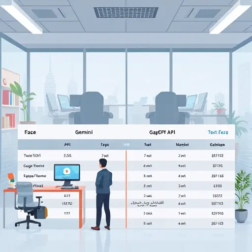 animated API platform comparison table, showing Google Gemini API versus GapGPT API, tech-
