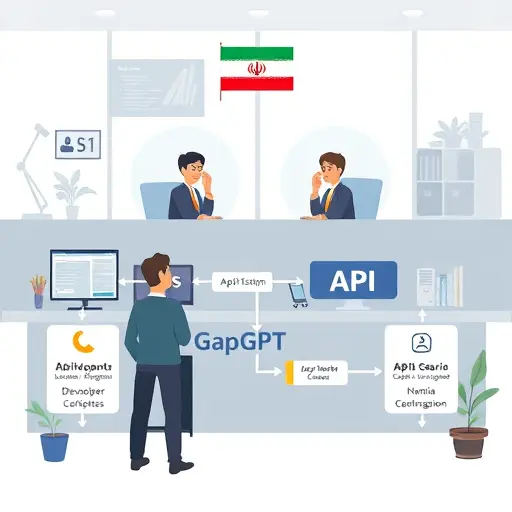 abstract illustration showing API integration flow: