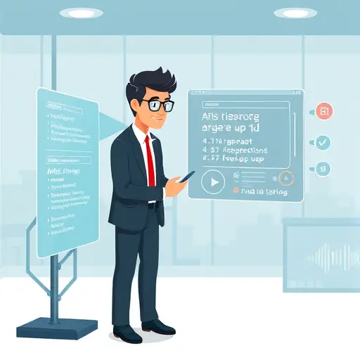 illustrated abstract representation of prompt engineering, person typing structured commands into AI assistant interface, code-like motifs, technology cartoon, no text