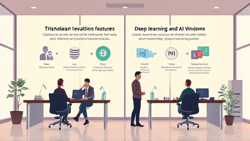 infographic animation comparing regular Windows features versus deep learning and AI integration in DeepSeek Windows, icons, gradients, tech-modern, no text