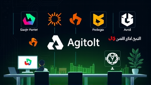 modern illustration showing AI logo creation process, abstract geometric shapes forming various logos, technology background, green accent, clean, text-free