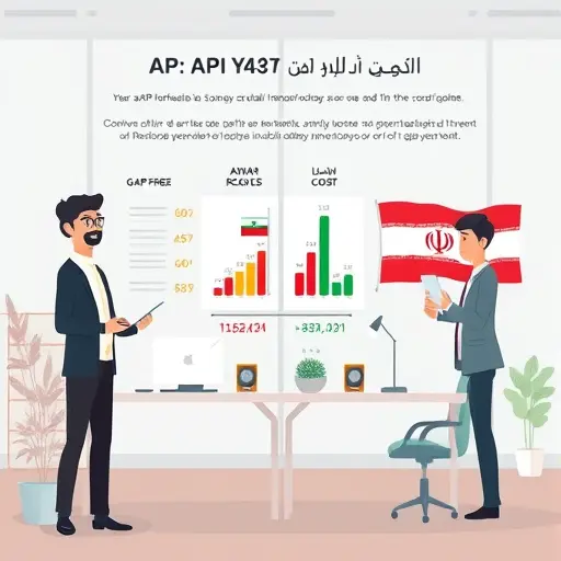 modern tech infographic showing API cost comparison, cartoon style chart, currency conversion icons, animated Iranian flag, illustration of VPN crossed out for GapGPT service, no text