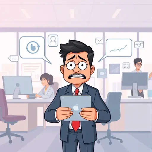 animated illustration showing a frustrated Iranian user facing digital obstacles trying to buy ChatGPT subscription, tech icons, no text