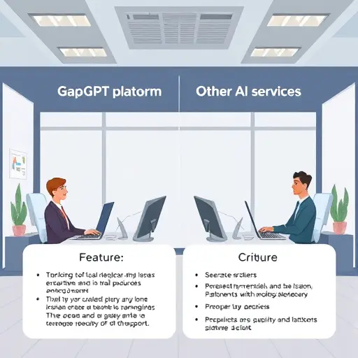 illustration comparing GapGPT platform with other AI services, showing feature differences (security, payment, support)