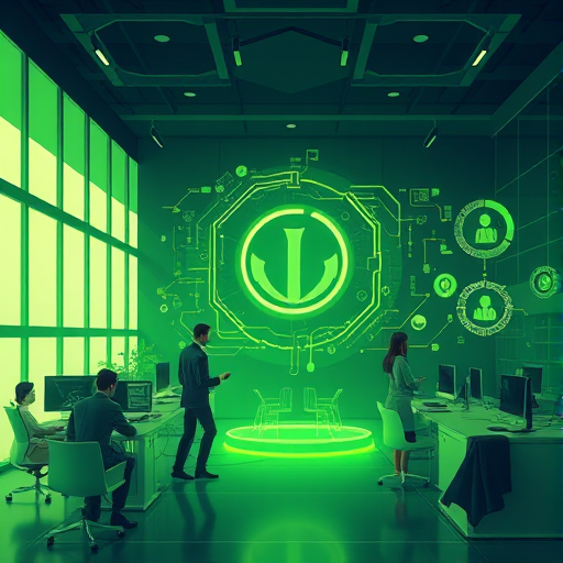 futuristic illustration of AI-powered logo design shaping the future, bright green and tech-
