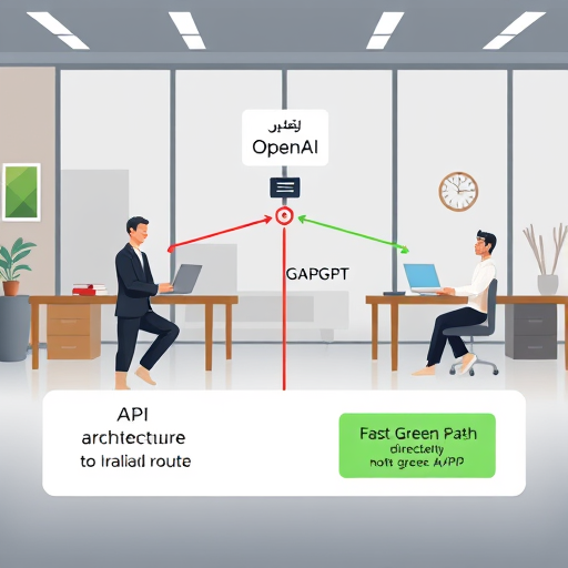 animated API architecture diagram: user app connecting to either OpenAI through blocked/