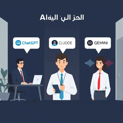 comparison illustration of three AI voice assistants (ChatGPT, Claude, Gemini)