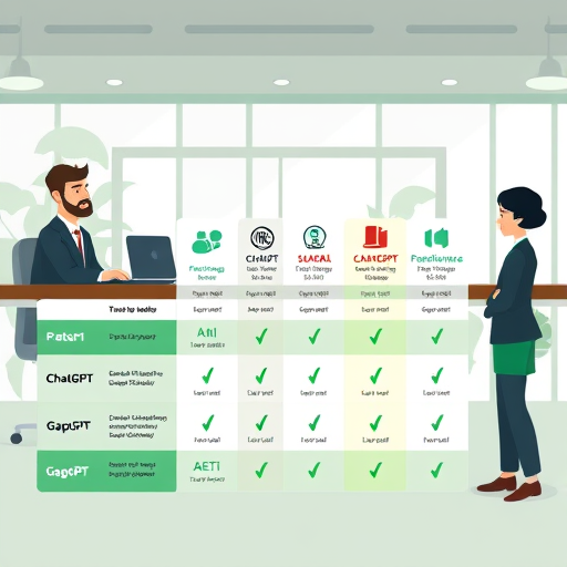 animated comparison chart between different AI models (ChatGPT, Claude, Gemini, GapGPT), showing feature icons such as language support, price, API endpoint, latency;