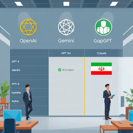 animated comparison chart showing OpenAI, Gemini, and GapGPT logos with their top AI models (GPT-4, Gemini Pro, Claude)