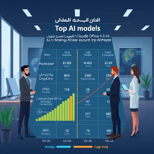 comparison chart of top AI models, animated illustration showing Claude Opus 4.5 outperforming other models like GPT-4