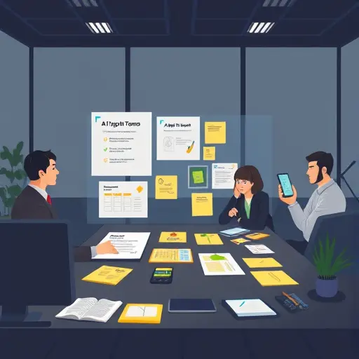 clean illustration of AI prompt templates on sticky notes and cards, dark-