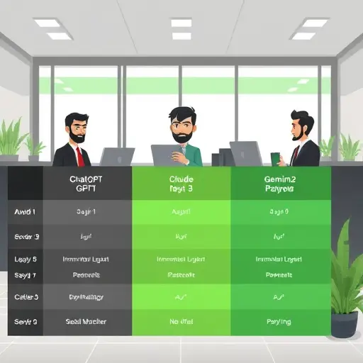 comparison chart illustration of ChatGPT GPT-4o, Claude 3.5 Sonnet, and Gemini 2